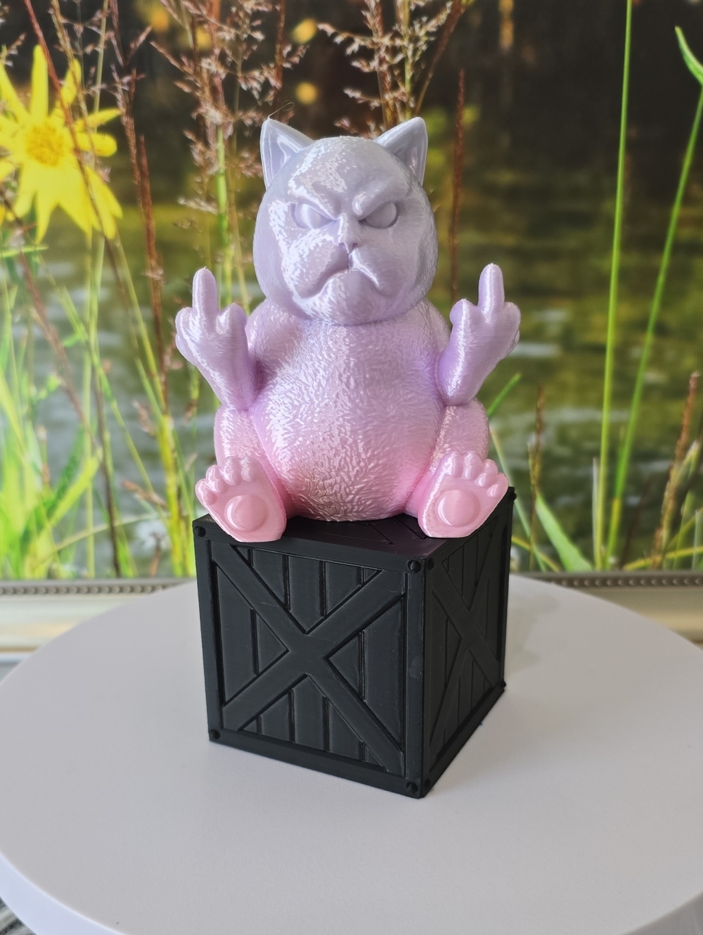 3D Printed Grumpy Cat Figurine on Crate Desk Decor Removable Cat IK3D - Picture 6 of 9